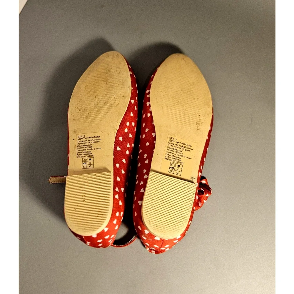 Janie And Jack, Girl Red Dress Shoes with Hearts and Bow, Sz 1 K Fairy Princess